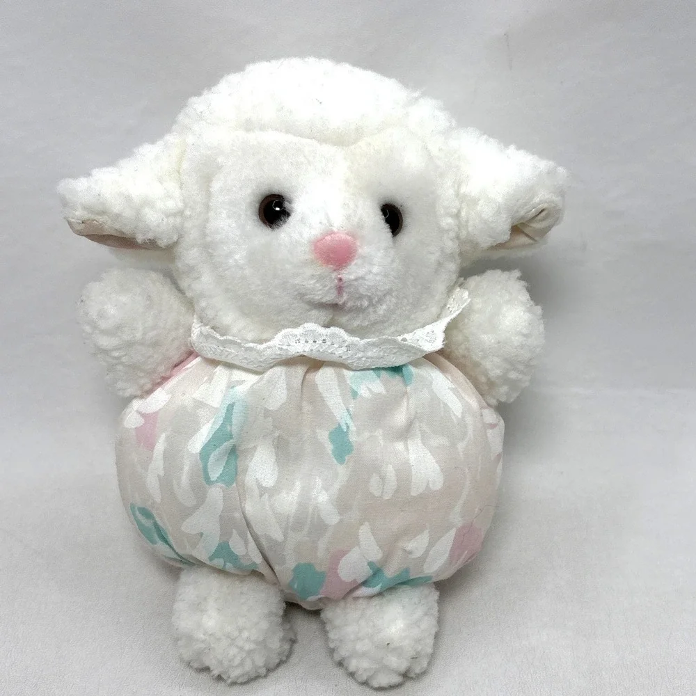 Russ Berrie White Lamb Sheep Flower Pastel Beanbag Pink Purple 6